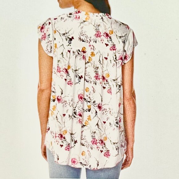 NWT Buffalo David Bitton Floral Print Flutter sleeve Tie Neck Jacquard Blouse - Picture 3 of 10